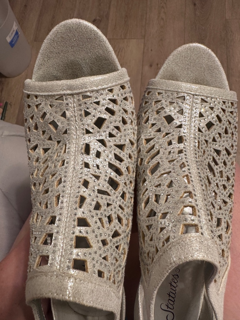 High Heels Silver Rhinestone Cutout Heels Size 10W